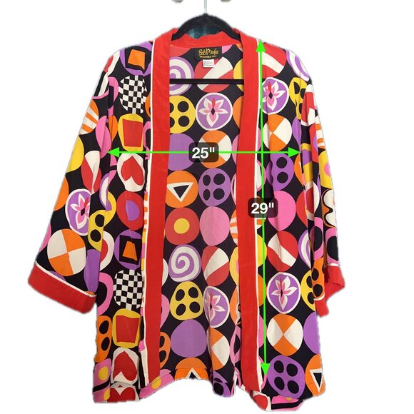 Bob Mackie Vintage Wearable Art 100% Silk Kimono Mod 70 Bright Geometric Retro L - Picture 4 of 5